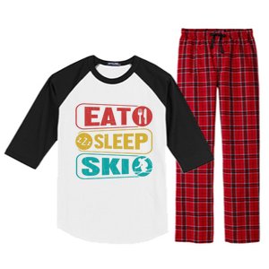 Skiing Funny Eat Sleep Ski Expert Snow Lover Skier Graphic Meaningful Gift Raglan Sleeve Pajama Set