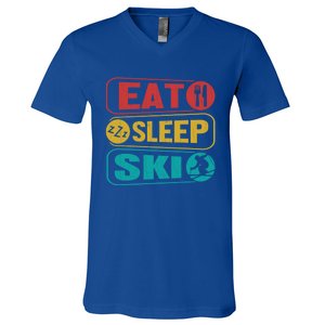 Skiing Funny Eat Sleep Ski Expert Snow Lover Skier Graphic Meaningful Gift V-Neck T-Shirt