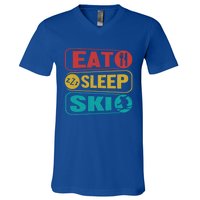 Skiing Funny Eat Sleep Ski Expert Snow Lover Skier Graphic Meaningful Gift V-Neck T-Shirt