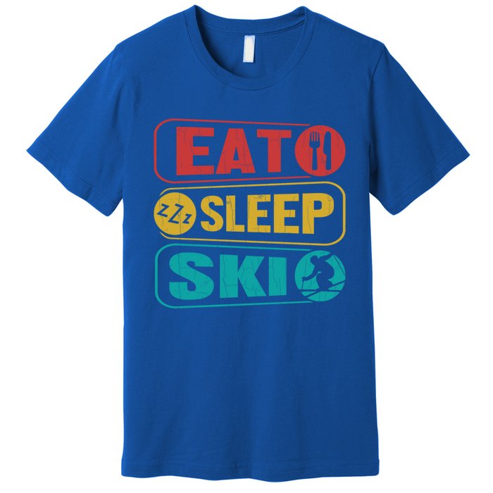 Skiing Funny Eat Sleep Ski Expert Snow Lover Skier Graphic Meaningful Gift Premium T-Shirt