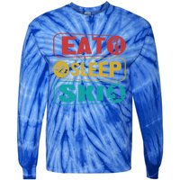 Skiing Funny Eat Sleep Ski Expert Snow Lover Skier Graphic Meaningful Gift Tie-Dye Long Sleeve Shirt