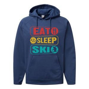 Skiing Funny Eat Sleep Ski Expert Snow Lover Skier Graphic Meaningful Gift Performance Fleece Hoodie