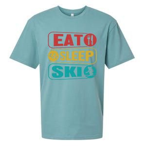 Skiing Funny Eat Sleep Ski Expert Snow Lover Skier Graphic Meaningful Gift Sueded Cloud Jersey T-Shirt