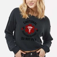 Sarcastic Funny Emotional Husband Support Do Not Pet Funny Cropped Pullover Crew