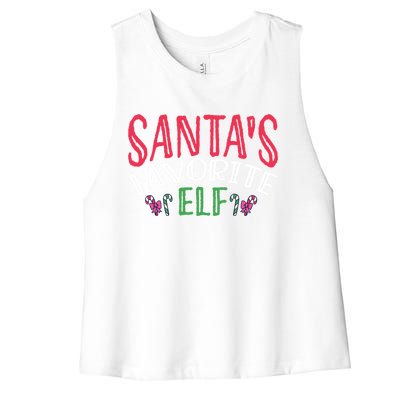 SantaS Favorite Elf Festive Christmas Family Holiday Gift Women's Racerback Cropped Tank