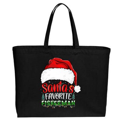 Santa's Favorite Fisherman Santa's Hat Christmas Fishing Premium Cotton Canvas Jumbo Tote