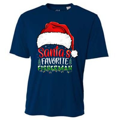 Santa's Favorite Fisherman Santa's Hat Christmas Fishing Premium Cooling Performance Crew T-Shirt