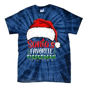 Santa's Favorite Fisherman Santa's Hat Christmas Fishing Premium Tie-Dye T-Shirt