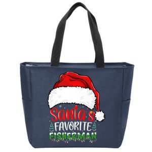 Santa's Favorite Fisherman Santa's Hat Christmas Fishing Premium Zip Tote Bag