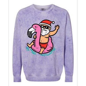 Santa Flamingo Floatie Funny Christmas In July Summer Xmas Colorblast Crewneck Sweatshirt