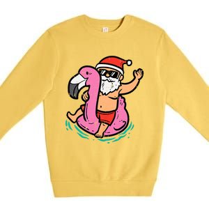 Santa Flamingo Floatie Funny Christmas In July Summer Xmas Premium Crewneck Sweatshirt