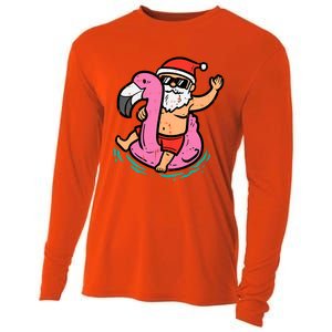 Santa Flamingo Floatie Funny Christmas In July Summer Xmas Cooling Performance Long Sleeve Crew