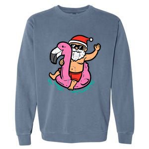 Santa Flamingo Floatie Funny Christmas In July Summer Xmas Garment-Dyed Sweatshirt