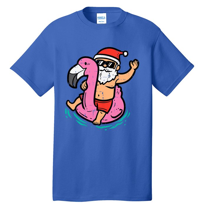 Santa Flamingo Floatie Funny Christmas In July Summer Xmas Tall T-Shirt