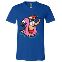 Santa Flamingo Floatie Funny Christmas In July Summer Xmas V-Neck T-Shirt