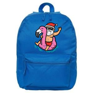 Santa Flamingo Floatie Funny Christmas In July Summer Xmas 16 in Basic Backpack