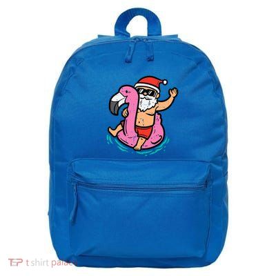 Santa Flamingo Floatie Funny Christmas In July Summer Xmas 16 in Basic Backpack