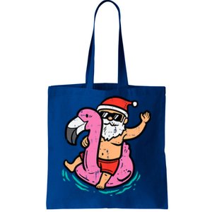 Santa Flamingo Floatie Funny Christmas In July Summer Xmas Tote Bag