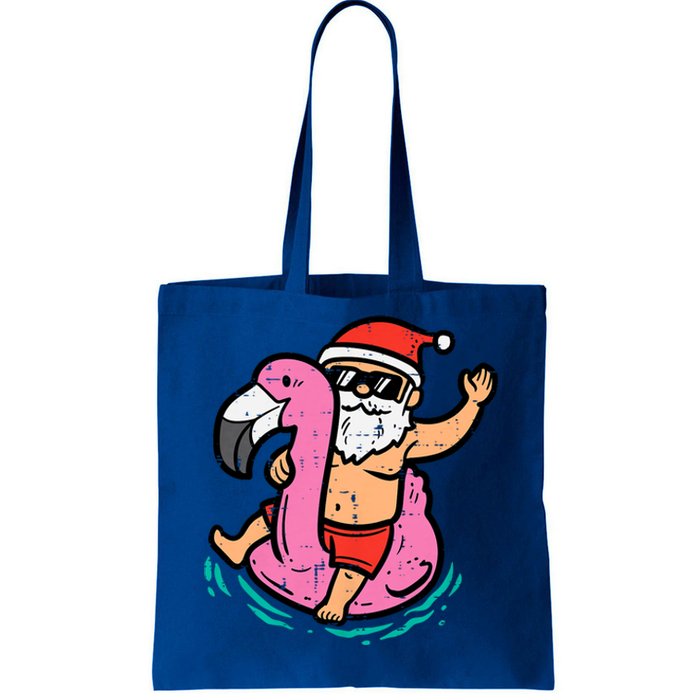 Santa Flamingo Floatie Funny Christmas In July Summer Xmas Tote Bag