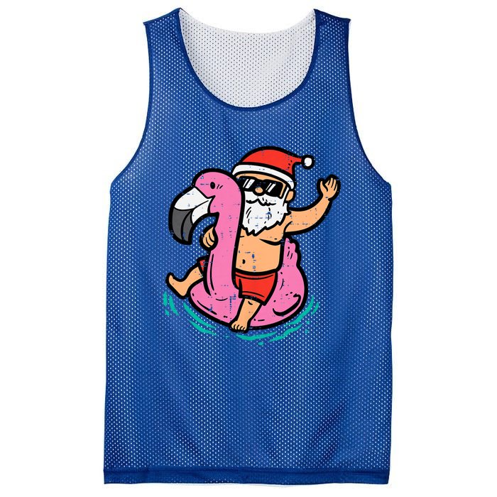 Santa Flamingo Floatie Funny Christmas In July Summer Xmas Mesh Reversible Basketball Jersey Tank