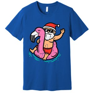 Santa Flamingo Floatie Funny Christmas In July Summer Xmas Premium T-Shirt