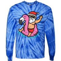 Santa Flamingo Floatie Funny Christmas In July Summer Xmas Tie-Dye Long Sleeve Shirt