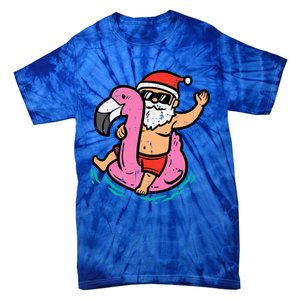 Santa Flamingo Floatie Funny Christmas In July Summer Xmas Tie-Dye T-Shirt