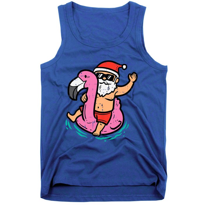 Santa Flamingo Floatie Funny Christmas In July Summer Xmas Tank Top