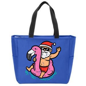 Santa Flamingo Floatie Funny Christmas In July Summer Xmas Zip Tote Bag