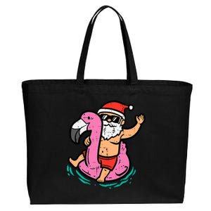 Santa Flamingo Floatie Funny Christmas In July Summer Xmas Cotton Canvas Jumbo Tote