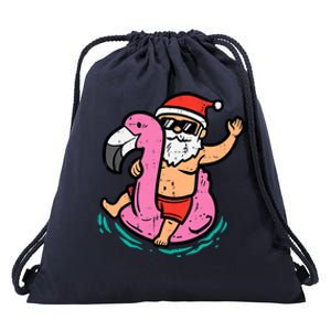 Santa Flamingo Floatie Funny Christmas In July Summer Xmas Drawstring Bag