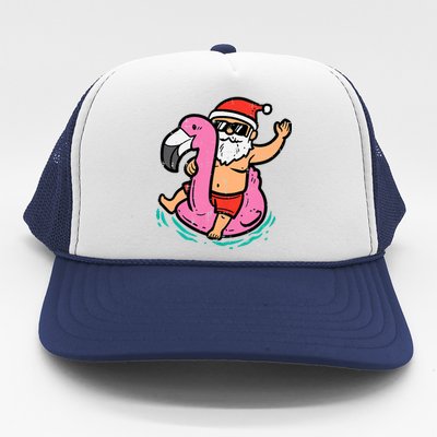 Santa Flamingo Floatie Funny Christmas In July Summer Xmas Trucker Hat