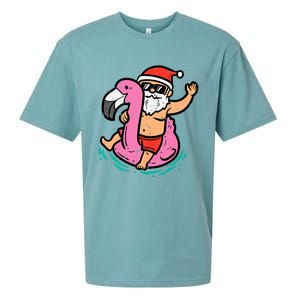 Santa Flamingo Floatie Funny Christmas In July Summer Xmas Sueded Cloud Jersey T-Shirt