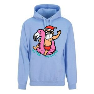 Santa Flamingo Floatie Funny Christmas In July Summer Xmas Unisex Surf Hoodie