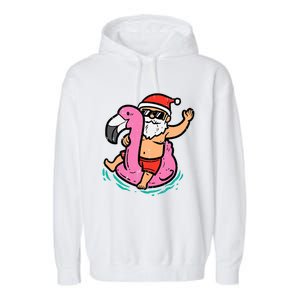 Santa Flamingo Floatie Funny Christmas In July Summer Xmas Garment-Dyed Fleece Hoodie