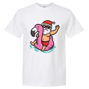 Santa Flamingo Floatie Funny Christmas In July Summer Xmas Garment-Dyed Heavyweight T-Shirt