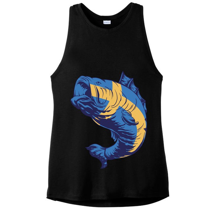 Swedish Flag Fish Ladies PosiCharge Tri-Blend Wicking Tank