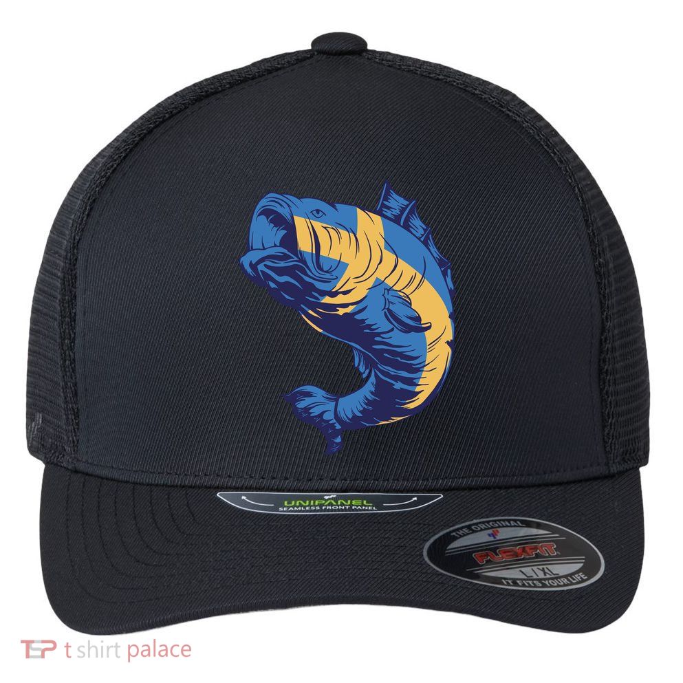Swedish Flag Fish Flexfit Unipanel Trucker Cap