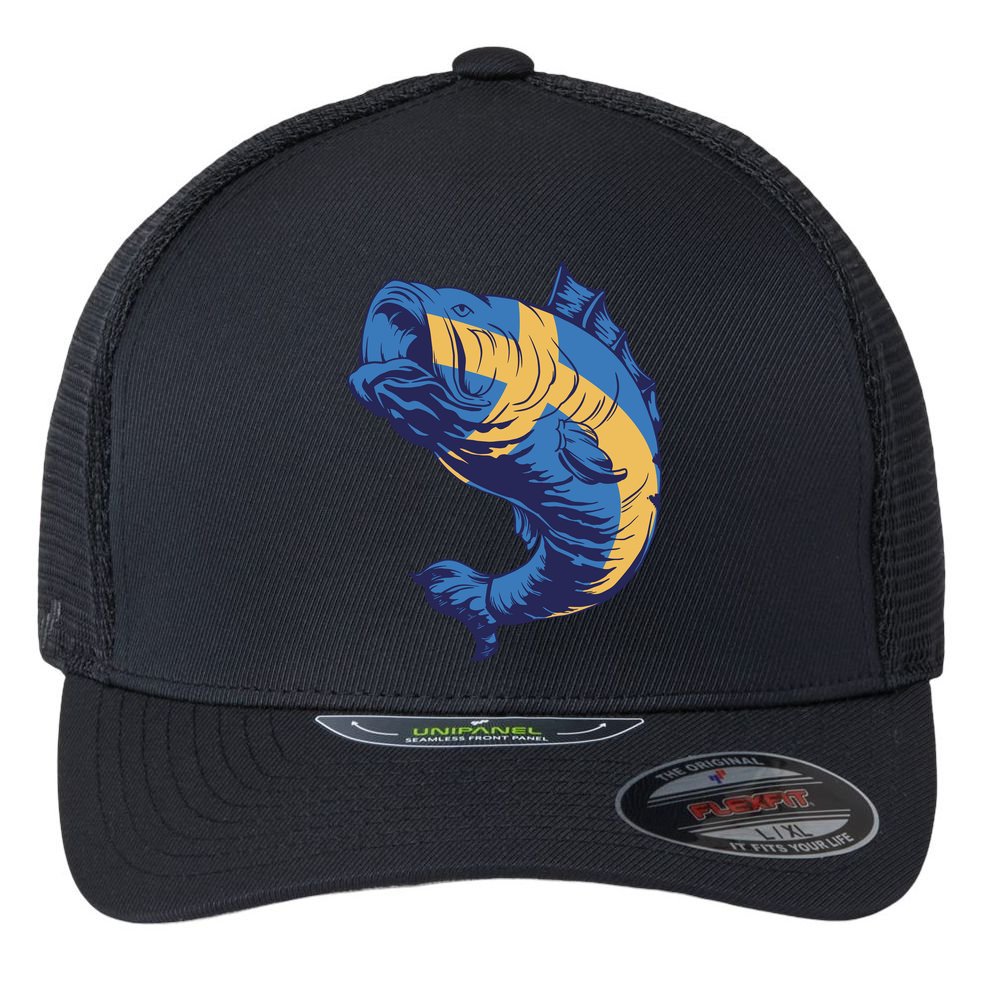 Swedish Flag Fish Flexfit Unipanel Trucker Cap