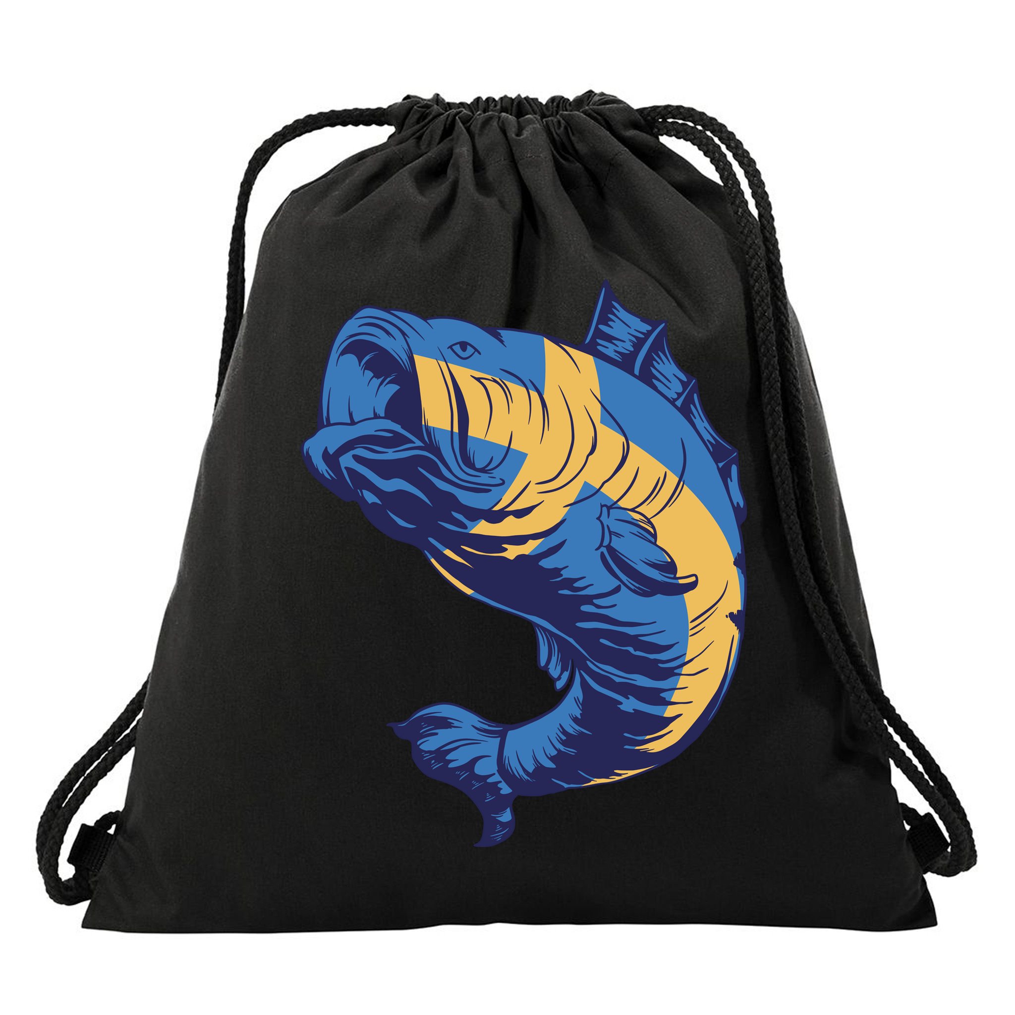Swedish Flag Fish Drawstring Bag