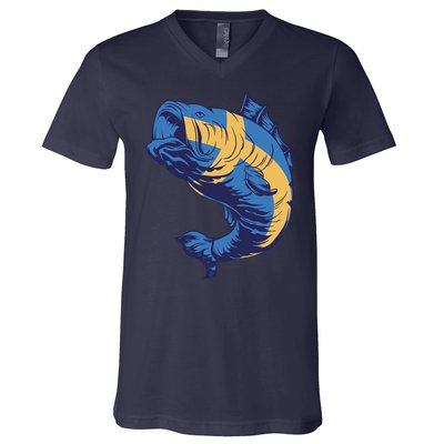 Swedish Flag Fish V-Neck T-Shirt