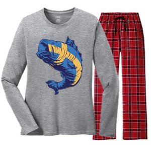 Swedish Flag Fish Women's Long Sleeve Flannel Pajama Set 