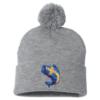 Swedish Flag Fish Pom Pom 12in Knit Beanie