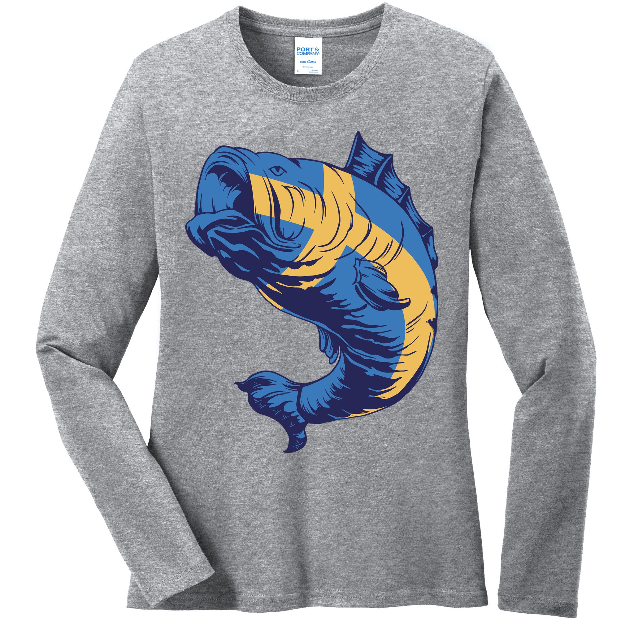 Swedish Flag Fish Ladies Long Sleeve Shirt