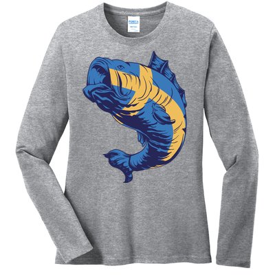 Swedish Flag Fish Ladies Long Sleeve Shirt