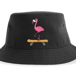 Skateboarding Flamingo Funny Skateboard Flamingo Sustainable Bucket Hat