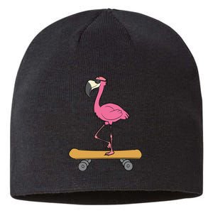 Skateboarding Flamingo Funny Skateboard Flamingo Sustainable Beanie