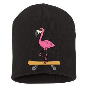 Skateboarding Flamingo Funny Skateboard Flamingo Short Acrylic Beanie