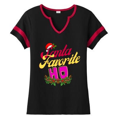 SantaS Favorite Funny Christmas Hat Ladies Halftime Notch Neck Tee