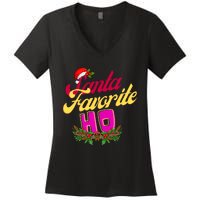 SantaS Favorite Funny Christmas Hat Women's V-Neck T-Shirt